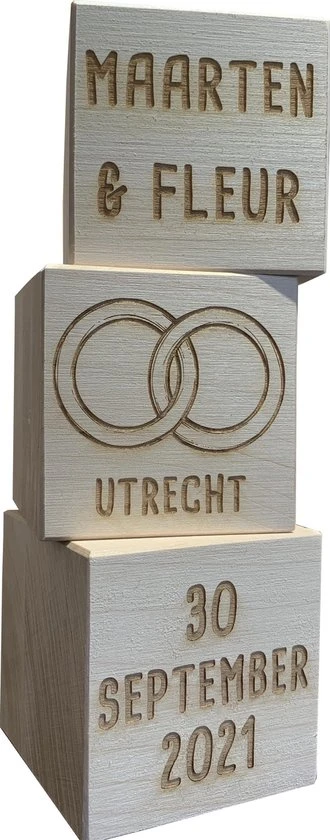 TextTim.nl Trouw Cadeaus Persoonlijk 3 Blokken - Huwelijk Trouwcadeau 3 TextTim.nl Trouw Cadeaus Persoonlijk 3 Blokken - Huwelijk Trouwcadeau