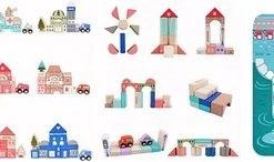 Kruzzel Houten Blokken Blokkendoos Stad Met Vloerpuzzel & Luxe Opbergzak - Grondpuzzel & 115 Kleurrijke Houten Bouwblokken Stapelblokken Bouwstenen Met Auto’s - Vervoer & Stad Bouwen Met Letters En Cijfers – Creatief – Leren - Spelen -Goedkope Blokken Winkel 550x146