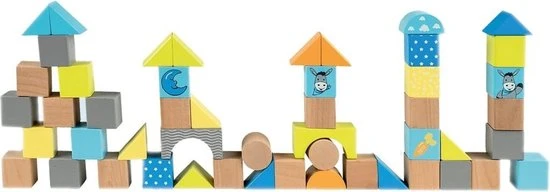 Happy People Houten Bouwblokken Ezel 50-delig Blauw 3 Happy People Houten Bouwblokken Ezel 50-delig Blauw