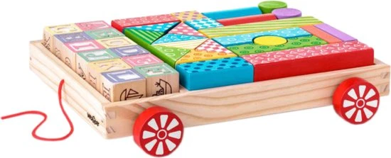 Woody Blokkenkar - Incl. 36 Blokken - Hout - 27x24x6cm 7 Woody Blokkenkar - Incl. 36 Blokken - Hout - 27x24x6cm - Afbeelding 5