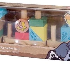 Rubo Toys Woezel En Pip Houten Trein - Blokken - Locomotief En 2 Wagons - Met 2 Speelfiguren - 45 Cm Lang