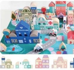 Kruzzel Houten Blokken Blokkendoos Stad Met Vloerpuzzel & Luxe Opbergzak - Grondpuzzel & 115 Kleurrijke Houten Bouwblokken Stapelblokken Bouwstenen Met Auto’s - Vervoer & Stad Bouwen Met Letters En Cijfers – Creatief – Leren - Spelen -Goedkope Blokken Winkel 550x235