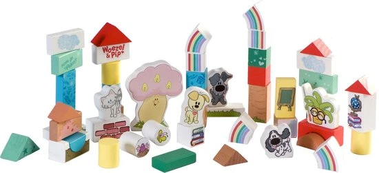 Rubo Toys Woezel En Pip Houten Blokken - Blokken - 50 Delig - Vrolijke Kleueren - Verschillende Vormen 4 Rubo Toys Woezel En Pip Houten Blokken - Blokken - 50 Delig - Vrolijke Kleueren - Verschillende Vormen - Afbeelding 2