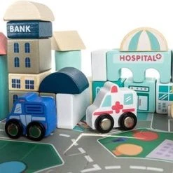 Kruzzel Houten Blokken Blokkendoos Stad Met Vloerpuzzel & Luxe Opbergzak - Grondpuzzel & 115 Kleurrijke Houten Bouwblokken Stapelblokken Bouwstenen Met Auto’s - Vervoer & Stad Bouwen Met Letters En Cijfers – Creatief – Leren - Spelen -Goedkope Blokken Winkel 550x285 3