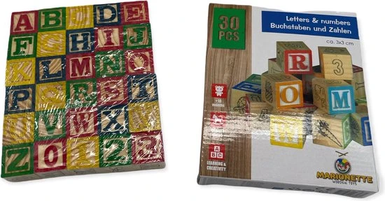 Marionette - Wooden Toys - 30 Stuks Blokken Om Mee Te Leren - 3x3cm 8 Marionette - Wooden Toys - 30 Stuks Blokken Om Mee Te Leren - 3x3cm - Afbeelding 6