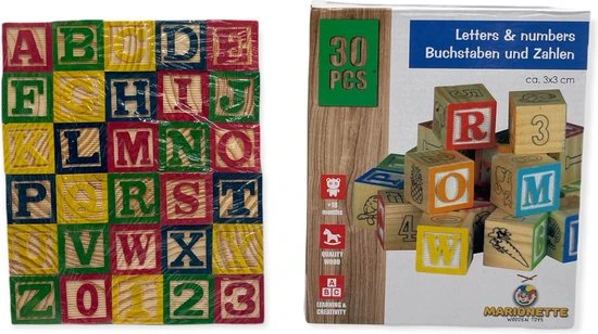 Marionette - Wooden Toys - 30 Stuks Blokken Om Mee Te Leren - 3x3cm 3 Marionette - Wooden Toys - 30 Stuks Blokken Om Mee Te Leren - 3x3cm