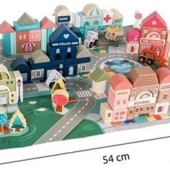 Kruzzel Houten Blokken Blokkendoos Stad Met Vloerpuzzel & Luxe Opbergzak - Grondpuzzel & 115 Kleurrijke Houten Bouwblokken Stapelblokken Bouwstenen Met Auto’s - Vervoer & Stad Bouwen Met Letters En Cijfers – Creatief – Leren - Spelen -Goedkope Blokken Winkel 550x313 2