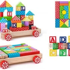 Woody Blokkenkar - Incl. 36 Blokken - Hout - 27x24x6cm