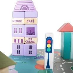 Kruzzel Houten Blokken Blokkendoos Stad Met Vloerpuzzel & Luxe Opbergzak - Grondpuzzel & 115 Kleurrijke Houten Bouwblokken Stapelblokken Bouwstenen Met Auto’s - Vervoer & Stad Bouwen Met Letters En Cijfers – Creatief – Leren - Spelen -Goedkope Blokken Winkel 550x343 6