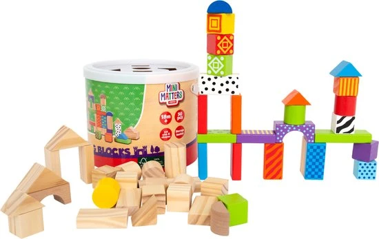 Mini Matters Toyes Mini Matters Houten Bouwblokken - Bouw Blokken Hout - Blokken Set 50-Delig - Inclusief Opslagemmer 3 Mini Matters Toyes Mini Matters Houten Bouwblokken - Bouw Blokken Hout - Blokken Set 50-Delig - Inclusief Opslagemmer