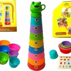 Merkloos Stapeltoren Baby Speelgoed - Met Cijfers + Kikkertje - Kleurrijke Stapelbekers - Educatief Speelgoed