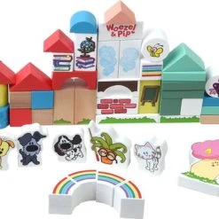 Rubo Toys Woezel En Pip Houten Blokken - Blokken - 50 Delig - Vrolijke Kleueren - Verschillende Vormen
