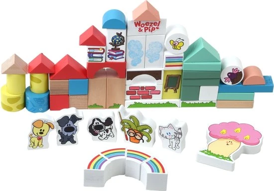 Rubo Toys Woezel En Pip Houten Blokken - Blokken - 50 Delig - Vrolijke Kleueren - Verschillende Vormen 3 Rubo Toys Woezel En Pip Houten Blokken - Blokken - 50 Delig - Vrolijke Kleueren - Verschillende Vormen