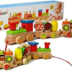Viking Choice Houten Trein - Met Blokken - 30 Delig - 42x7,5x10 Cm