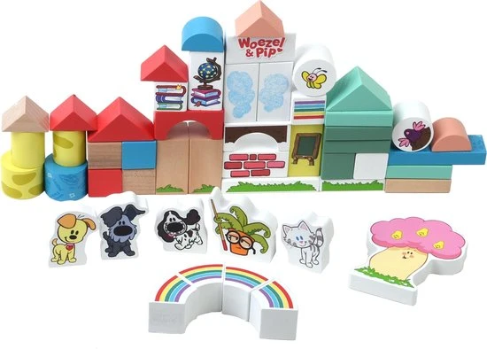 Rubo Toys Woezel En Pip Houten Blokken - Blokken - 50 Delig - Vrolijke Kleueren - Verschillende Vormen 5 Rubo Toys Woezel En Pip Houten Blokken - Blokken - 50 Delig - Vrolijke Kleueren - Verschillende Vormen - Afbeelding 3