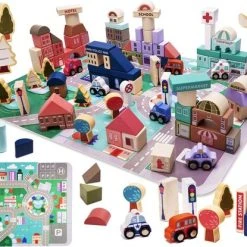 Viking Choice Houten Blokken - Stad - 115-delig - Met Puzzelvloer