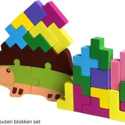 Merkloos Twee In Een Houten Tetris - Duurzaam - Opstapelen - Klassiek - Kleurrijk - Educatief - Puzzel - Duurzaam - Opstapelen - Blokken En Vormen - Stapelen - Stapelgeveltjes - Verschillende Kleuren - Kleurherkenning - Tellen En Leren - Mijn Eerste Spel