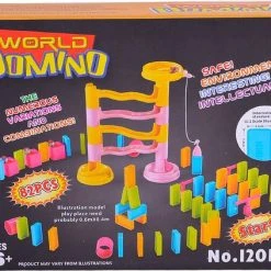 Allerion® Allerion Domino Set Medium – Domino Stenen Spel Voor Kinderen – Met Knikkerbaan - 82 Dominostenen – 7-delige Knikkerbaan – 8 Attributen