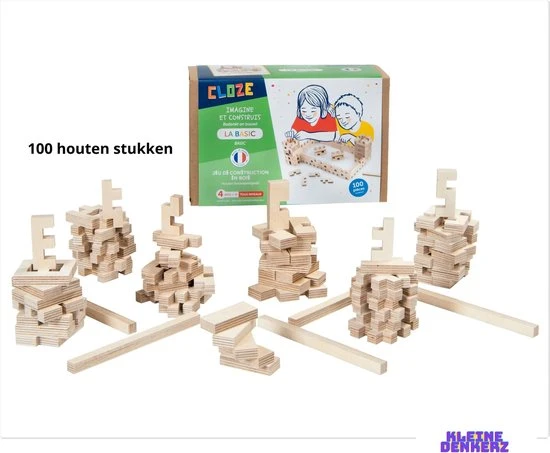 Cloze Fantasie Constructie Houten Set - 100 Puzzelstukken - Duurzaam - Cognitief Speelgoed - Bouwen - Houten Blokken - Kleine Denker 3 Cloze Fantasie Constructie Houten Set - 100 Puzzelstukken - Duurzaam - Cognitief Speelgoed - Bouwen - Houten Blokken - Kleine Denker