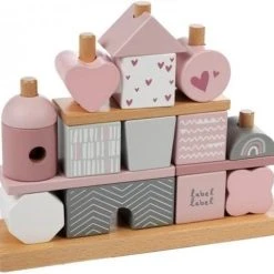 Label Label | Wooden Stacking Blocks | Stapelblokken Huisje | Pink Roze