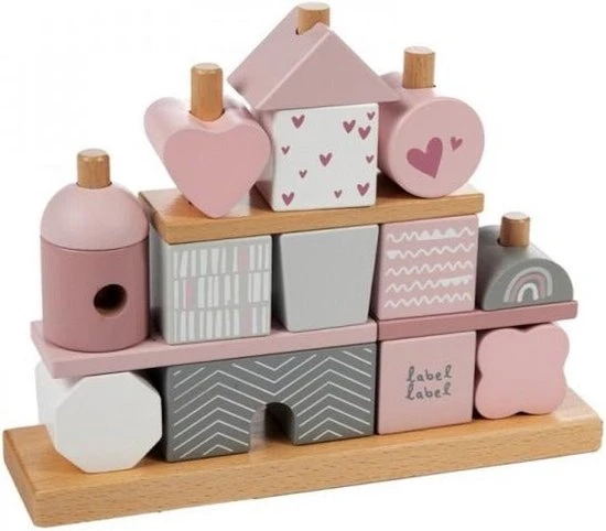 Label Label | Wooden Stacking Blocks | Stapelblokken Huisje | Pink Roze 3 Label Label | Wooden Stacking Blocks | Stapelblokken Huisje | Pink Roze