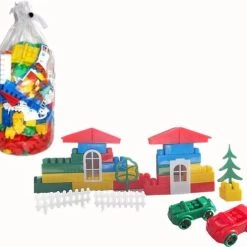 FCH Grote Speelgoed Blokken 200 Elementen Met Auto's Ramen Deuren, Bomen, Verkeersborden