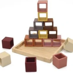 Rammelaartje Little Koekies - Siliconen Set Stapel Blokken 16 Stuks - Duurzaam Speelgoed - Siliconen Stapeltoren - Babyspeelgoed - Kraamcadeau - Sinterklaascadeau - Kertscadeau
