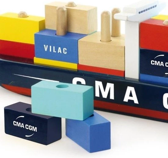 Vilac Containerschip Blokken - 40 Cm Lang - 34 Houten Containers 5 Vilac Containerschip Blokken - 40 Cm Lang - 34 Houten Containers - Afbeelding 3
