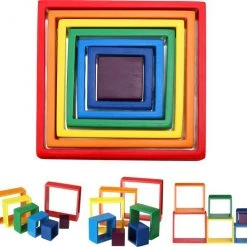 Muao Houten Vierkante Stapelblokken - Educatief - Ontwikkelingsspeelgoed - Geometrische Blokken Voor Peuters - Verjaardagscadeau