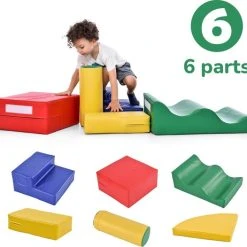 YJZQ Peuter Grote Zachte Bouwstenen Set-6 Stuk Set Kleurrijke Zachte Schuim Speeltijd Bouwstenen Voor Baby's En Kinderen-Trappen En Glijbanen Voorschoolse Speelgoed Voor Klimmen/Glijden En Kruipen-Stijl B