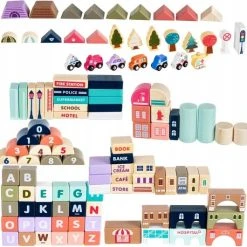 Kruzzel Houten Blokken Blokkendoos Stad Met Vloerpuzzel & Luxe Opbergzak - Grondpuzzel & 115 Kleurrijke Houten Bouwblokken Stapelblokken Bouwstenen Met Auto’s - Vervoer & Stad Bouwen Met Letters En Cijfers – Creatief – Leren - Spelen -Goedkope Blokken Winkel 550x530 5
