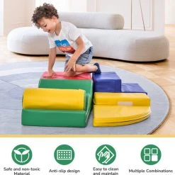 YJZQ Peuter Grote Zachte Bouwstenen Set-6 Stuk Set Kleurrijke Zachte Schuim Speeltijd Bouwstenen Voor Baby's En Kinderen-Trappen En Glijbanen Voorschoolse Speelgoed Voor Klimmen/Glijden En Kruipen-Stijl B -Goedkope Blokken Winkel 550x532 12