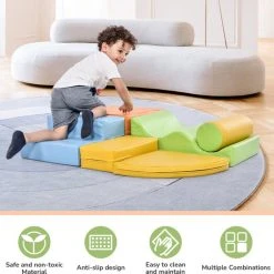 YJZQ Peuter Grote Zachte Bouwstenen Set-6 Stuk Set Kleurrijke Zachte Schuim Speeltijd Bouwstenen Voor Baby's En Kinderen-Trappen En Glijbanen Voorschoolse Speelgoed Voor Klimmen/Glijden En Kruipen-Stijl A -Goedkope Blokken Winkel 550x532 7
