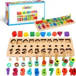 Allerion® Montessori Blokken Set - XL Blokken Speelset - Educatief Speelgoed - Stimuleert Motoriek En Creativiteit - Heldere Felle Kleuren - 100% Duurzaam Hout - Ontwikkelingsspeelgoed