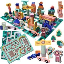 OZM TOY Blokken Speelgoed Met Speelmat - Educatieve Houten Blokken - Speelgoed - 160 Stuks - Blokken Speelset - Ontwikkelingsspeelgoed - Stimuleert Motoriek En Creativiteit