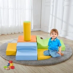 YJZQ Peuter Grote Zachte Bouwstenen Set-6 Stuk Set Kleurrijke Zachte Schuim Speeltijd Bouwstenen Voor Baby's En Kinderen-Trappen En Glijbanen Voorschoolse Speelgoed Voor Klimmen/Glijden En Kruipen-Stijl A -Goedkope Blokken Winkel 550x550 250