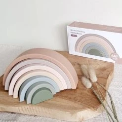 Rammelaartje Little Koekies - Siliconen Stapeltoren Regenboog - Naturel - Speelgoed - BPA Vrij - Kraamcadeau - Newborngift