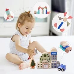 Magic Color Houten Blokkenset - Vormenset Met Auto's - 115 Blokken - Milieuvriendelijke Waterverf - Educatief Houten Speelgoed -Goedkope Blokken Winkel 550x550 363