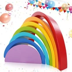 GARPROVM Houten Blokken - Houten Boogbouwstenen - Blokkenset - Stapeltoren - Regenboog - Montessori Speelgoed - STEM - Educatief Speelgoed Voor Peuters, Kinderen, Baby's, Jongens, Meisjes