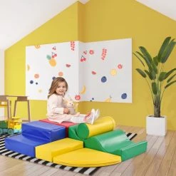 YJZQ Peuter Grote Zachte Bouwstenen Set-6 Stuk Set Kleurrijke Zachte Schuim Speeltijd Bouwstenen Voor Baby's En Kinderen-Trappen En Glijbanen Voorschoolse Speelgoed Voor Klimmen/Glijden En Kruipen-Stijl B -Goedkope Blokken Winkel 550x550 500