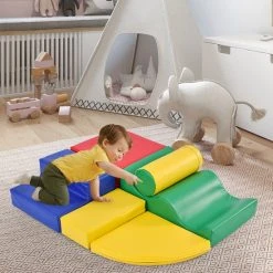 YJZQ Peuter Grote Zachte Bouwstenen Set-6 Stuk Set Kleurrijke Zachte Schuim Speeltijd Bouwstenen Voor Baby's En Kinderen-Trappen En Glijbanen Voorschoolse Speelgoed Voor Klimmen/Glijden En Kruipen-Stijl B -Goedkope Blokken Winkel 550x550 501