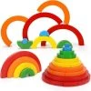 ZaciaToys Houten Stapelaar Regenboog - Educatief Stapelboog Blokken - Educatief Speelgoed Kinderen