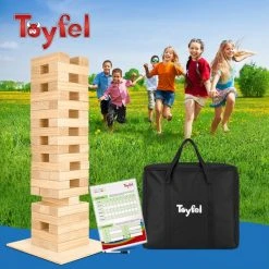 Toyfel Riski – Grote FSC® Houten Stapeltoren 70cm XXL – 54 Stapelen Stukken Met Ondersteuningsbord & Scorebord – Spannend Openluchttuinspel Voor Het Gezin -Goedkope Blokken Winkel 550x550 570