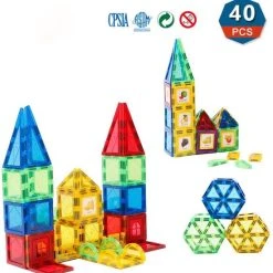 Fyse Magnetisch Speelgoed - Voordeelset 40 Stuks - Magnetische Bouwstenen - Veilig Voor Kinderen - Magna Tiles - Magnetisch Speelgoed - Stimuleer Creativiteit - Bouwset Met Magnetische Blokken