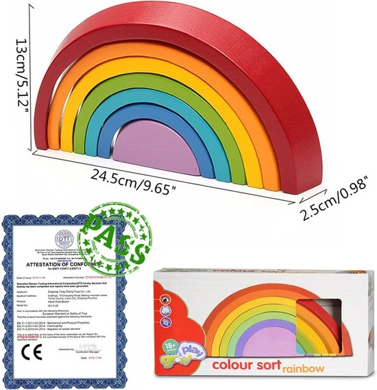 Muao Rainbow Houten Blokken 7 Stuks - Educatief Speelgoed - Bouwstenen - Houten Regenboog - Puzzelstuk Speelgoed - Geometrie Bouwstenen Voor Kinderen Baby Peuters - Geschenken Voor Kinderen 4 Muao Rainbow Houten Blokken 7 Stuks - Educatief Speelgoed - Bouwstenen - Houten Regenboog - Puzzelstuk Speelgoed - Geometrie Bouwstenen Voor Kinderen Baby Peuters - Geschenken Voor Kinderen - Afbeelding 2
