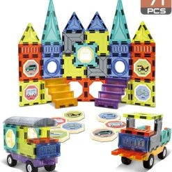 Joymaxx Magnetische Tegels – Bouwspeelgoed – Technisch STEM-Speelgoed 71 Stuks - Vanaf 3 Jaar