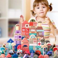 Vikids 4-in-1 Vloerpuzzel & 115 Kleurrijke Houten Bouwstenen Met Autos - Vervoer & Stad Bouwen Met Letters En Cijfers -Goedkope Blokken Winkel 550x671