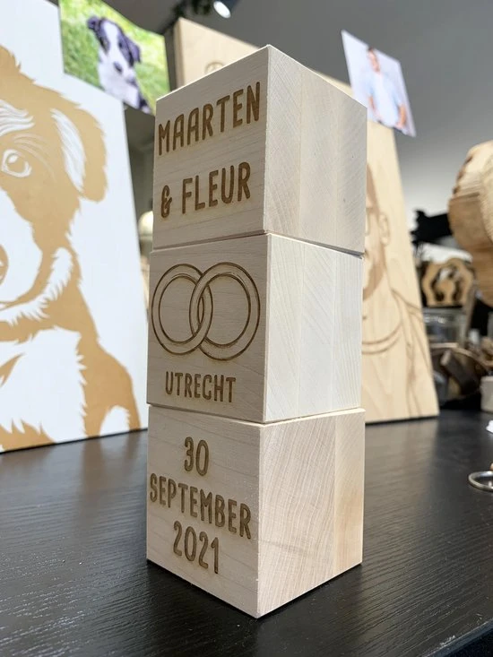 TextTim.nl Trouw Cadeaus Persoonlijk 3 Blokken - Huwelijk Trouwcadeau 5 TextTim.nl Trouw Cadeaus Persoonlijk 3 Blokken - Huwelijk Trouwcadeau - Afbeelding 3